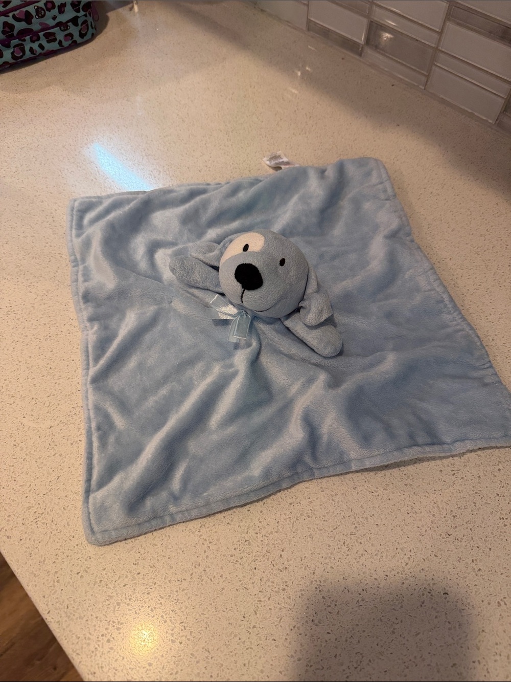 NUBY Blue Puppy Dog Baby Blanket White Eye Patch Security Lovey 14"
